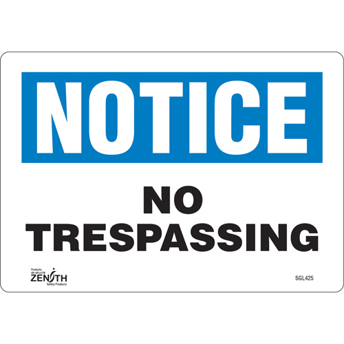 "No Trespassing" Sign, 7" x 10", Vinyl, English Nia-Chem Ltd.