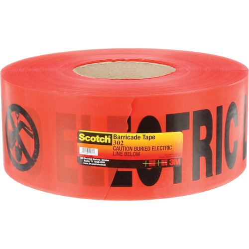 Ruban pour barri&egrave;res pour services publics souterrains Scotch, Anglais, 3" la x 1000' lo, 4 mils, Noir/rouge Nia-Chem Ltd.