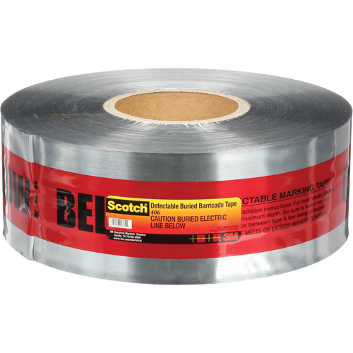 Ruban pour barri&egrave;res pour d&eacute;tection de services publics souterrains Scotch, Anglais, 3" la x 1000' lo, 5 mils, Noir/rouge Nia-Chem Ltd.