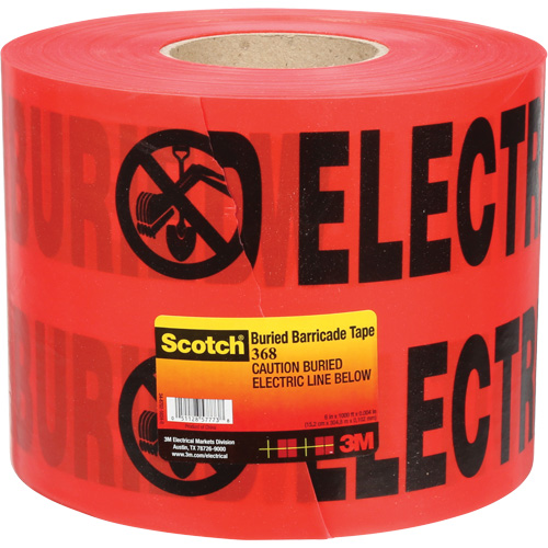 Ruban pour barri&egrave;res pour services publics souterrains Scotch, Anglais, 6" la x 1000' lo, 4 mils, Noir/rouge Nia-Chem Ltd.