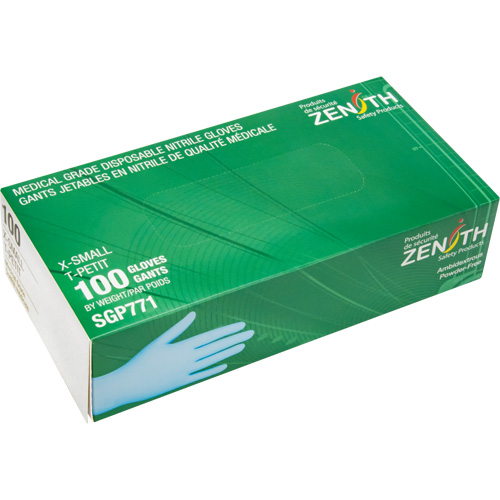 Puncture-Resistant Medical-Grade Disposable Gloves, X-Small, Nitrile, 4.5-mil, Powder-Free, Blue, Class 2 Nia-Chem Ltd.