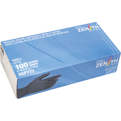 Puncture-Resistant Medical-Grade Disposable Gloves, Small, Nitrile, 5-mil, Powder-Free, Black, Class 2 Nia-Chem Ltd.