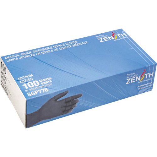 Puncture-Resistant Medical-Grade Disposable Gloves, Medium, Nitrile, 5-mil, Powder-Free, Black, Class 2 Nia-Chem Ltd.