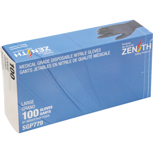 Gants jetables de calibre m&eacute;dical r&eacute;sistants &agrave; la perforation, Grand, Nitrile, 5 mils, Sans poudre, Noir, Classe 2 Nia-Chem Ltd.