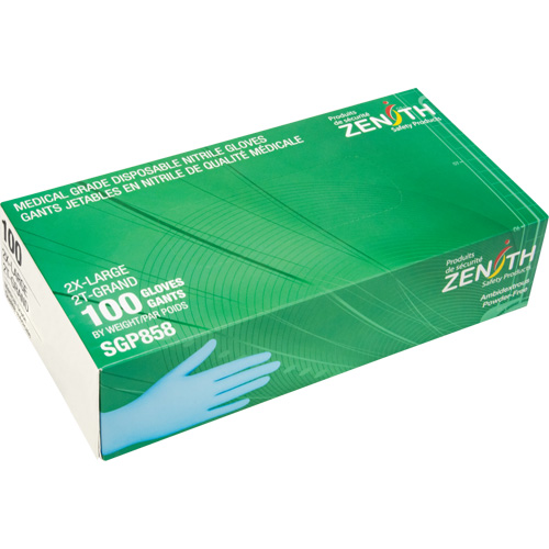 Gants jetables de calibre m&eacute;dical r&eacute;sistants &agrave; la perforation, 2T-Grand, Nitrile, 3,5 mils, Sans poudre, Bleu, Classe 2 Nia-Chem Ltd.