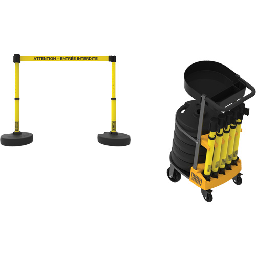 Plus Portable Barrier System Cart Package with Tray, 75' L, Metal/Plastic, Yellow Nia-Chem Ltd.