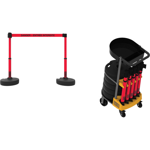 Plus Portable Barrier System Cart Package with Tray, 75' L, Metal/Plastic, Red Nia-Chem Ltd.