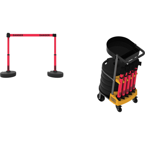 Plus Portable Barrier System Cart Package with Tray, 75' L, Metal/Plastic, Red Nia-Chem Ltd.