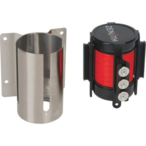 Barri&egrave;re &agrave; fixation murale avec ruban magn&eacute;tique, Acier, Fixation par vis, 12', Ruban Rouge Nia-Chem Ltd.