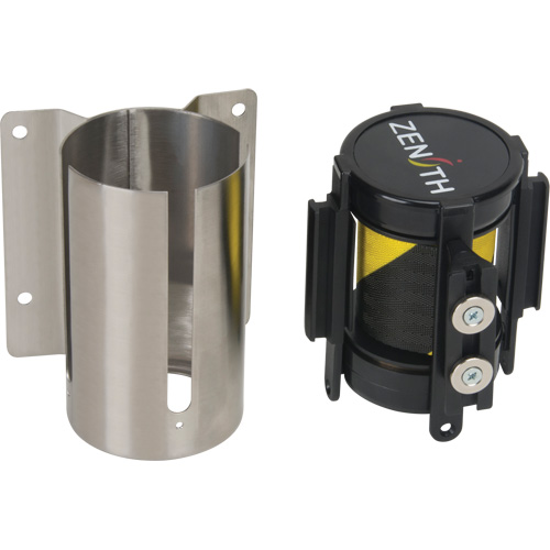 Barri&egrave;re &agrave; fixation murale avec ruban magn&eacute;tique, Acier, Fixation par vis, 7', Ruban Noir et jaune Nia-Chem Ltd.