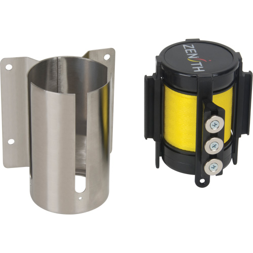 Barri&egrave;re &agrave; fixation murale avec ruban magn&eacute;tique, Acier, Fixation par vis, 12', Ruban Jaune Nia-Chem Ltd.