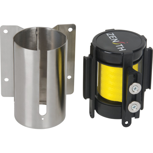 Barri&egrave;re &agrave; fixation murale avec ruban magn&eacute;tique, Acier, Fixation par vis, 7', Ruban Jaune Nia-Chem Ltd.