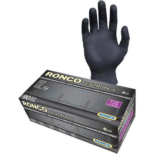 Gants d'examen jetables Sentron 6, 2T-Grand, Nitrile, 6 mils, Sans poudre, Noir, Classe 2 Nia-Chem Ltd.