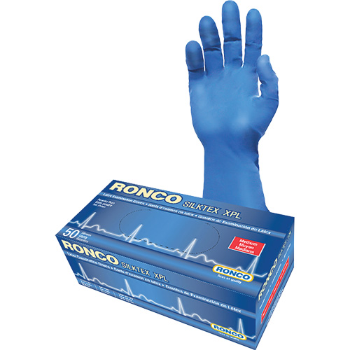 SilkTex XPL Extra-Long Examination Glove, Medium, Latex, 13-mil, Powder-Free, Blue, Class 2 Nia-Chem Ltd.