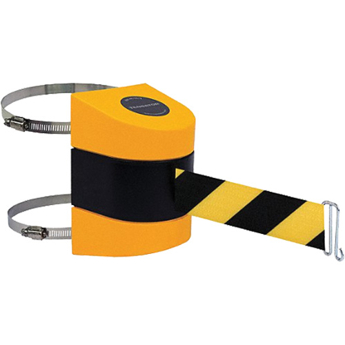 Tensabarrier&reg; Barrier Post Mount with Belt, Plastic, Clamp Mount, 24', Black and Yellow Tape Nia-Chem Ltd.