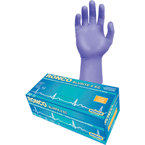 Blurite 6 EC Extended Cuff Examination Gloves, Small, Nitrile, 6-mil, Powder-Free, Purple, Class 2 Nia-Chem Ltd.