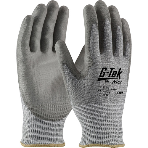 Gants r&eacute;sistants aux coupures G-Tek PolyKor, Taille Petit, Calibre 13, Rev&ecirc;tement Polyur&eacute;thane, Enveloppe en Poly&eacute;thyl&egrave;ne, ASTM ANSI niveau A4/EN 388 niveau 5/EN 388 niveau D Nia-Chem Ltd.