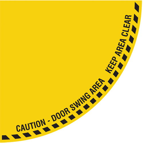 Signalisation au sol ?Caution? (attention) pour porte battante en quart de cercle, Adh&eacute;sif, Anglais avec pictogramme Nia-Chem Ltd.