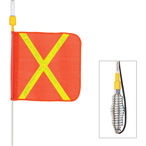 Tiges de s&eacute;curit&eacute; tout-temps de s&eacute;rie lourde avec lumi&egrave;re DEL constante Safety Whip, Fixation Ressort, Hauteur 3', Orange avec X r&eacute;fl&eacute;chissant Nia-Chem Ltd.