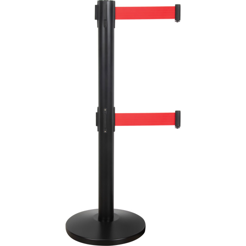 Dual Belt Crowd Control Barrier, Steel, 35" H, Red Tape, 7' Tape Length Nia-Chem Ltd.
