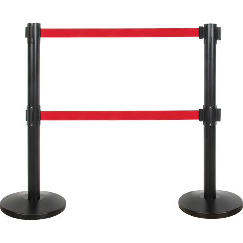 Dual Belt Crowd Control Barrier, Steel, 35" H, Red Tape, 7' Tape Length Nia-Chem Ltd.