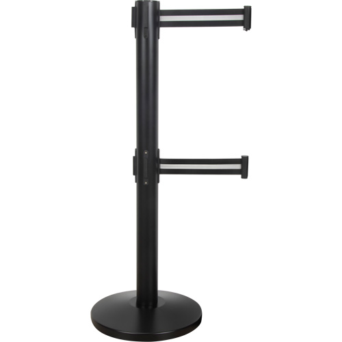 Barri&egrave;re pour le contr&ocirc;le des foules &agrave; courroie double, Acier, 35" h, Ruban Noir/Blanc, Longueur du ruban 7' Nia-Chem Ltd.