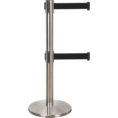 Barri&egrave;re pour le contr&ocirc;le des foules &agrave; courroie double, Acier, 35" h, Ruban Noir, Longueur du ruban 7' Nia-Chem Ltd.