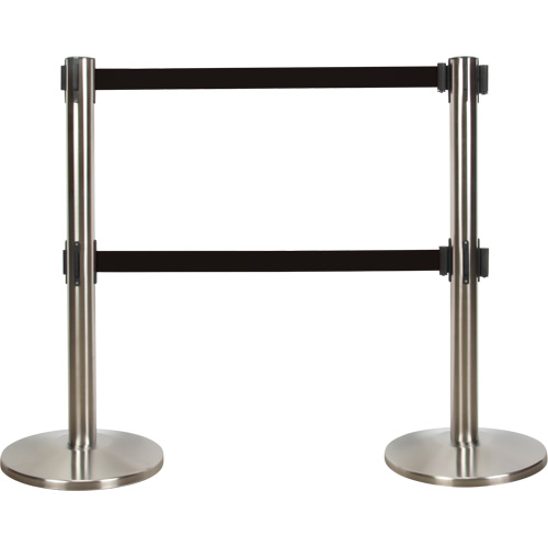 Barri&egrave;re pour le contr&ocirc;le des foules &agrave; courroie double, Acier, 35" h, Ruban Noir, Longueur du ruban 7' Nia-Chem Ltd.