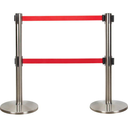 Barri&egrave;re pour le contr&ocirc;le des foules &agrave; courroie double, Acier, 35" h, Ruban Rouge, Longueur du ruban 7' Nia-Chem Ltd.