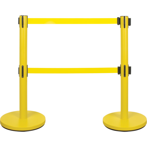 Dual Belt Crowd Control Barrier, Steel, 35" H, Yellow Tape, 7' Tape Length Nia-Chem Ltd.