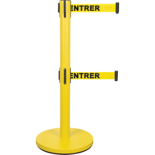 Dual Belt Crowd Control Barrier, Steel, 35" H, Yellow Tape, 7' Tape Length Nia-Chem Ltd.