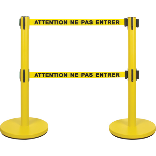 Dual Belt Crowd Control Barrier, Steel, 35" H, Yellow Tape, 7' Tape Length Nia-Chem Ltd.