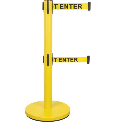 Dual Belt Crowd Control Barrier, Steel, 35" H, Yellow Tape, 7' Tape Length Nia-Chem Ltd.