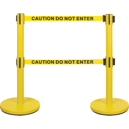 Dual Belt Crowd Control Barrier, Steel, 35" H, Yellow Tape, 7' Tape Length Nia-Chem Ltd.