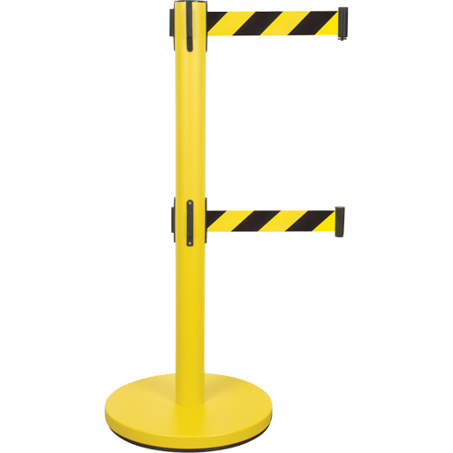 Dual Belt Crowd Control Barrier, Steel, 35" H, Black/Yellow Tape, 7' Tape Length Nia-Chem Ltd.