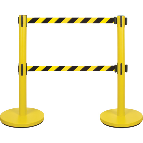 Dual Belt Crowd Control Barrier, Steel, 35" H, Black/Yellow Tape, 7' Tape Length Nia-Chem Ltd.