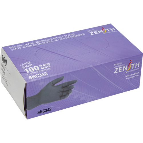 Gants jetables de calibre m&eacute;dical, Grand, Nitrile, 6 mils, Sans poudre, Noir, Classe 2 Nia-Chem Ltd.