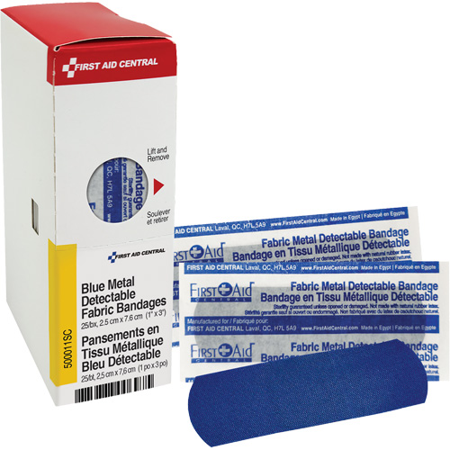 Pansements bleus d&eacute;tectables par d&eacute;tecteurs de m&eacute;taux, Rectangulaire/carr&eacute;e, 1", Tissu d&eacute;tectable, St&eacute;rile Nia-Chem Ltd.
