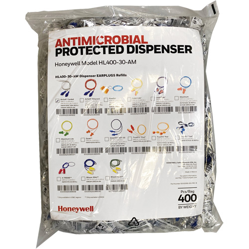 Recharge de bouchons doreille AS-30W pour le distributeur HL400, Vrac - Sac en poly, Avec cordon Nia-Chem Ltd.