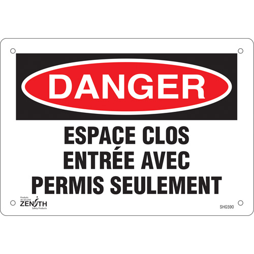 "Espace clos" Sign, 7" x 10", Aluminum, French Nia-Chem Ltd.