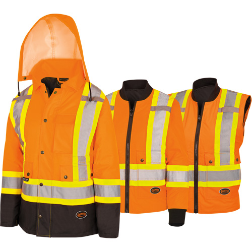 5020BBW Manteau 7 en 1 imperm&eacute;able pour femmes avec capuchon, Polyester/Polyur&eacute;thane, Orange haute visibilit&eacute;, T-petit Nia-Chem Ltd.