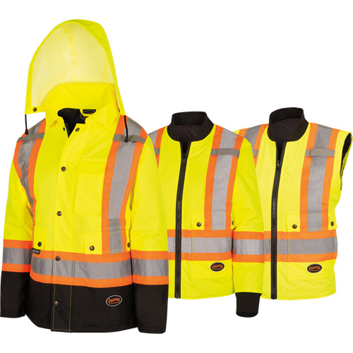 5021BBW Manteau 7 en 1 imperm&eacute;able pour femmes avec capuchon, Polyester/Polyur&eacute;thane, Jaune lime haute visibilit&eacute;, T-petit Nia-Chem Ltd.