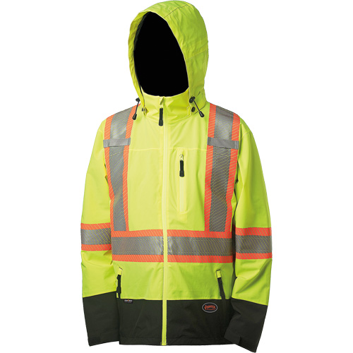 5221 Manteau de s&eacute;curit&eacute; imperm&eacute;able &agrave; coquille souple de premi&egrave;re qualit&eacute;, Polyester, Jaune lime haute visibilit&eacute;, Petit Nia-Chem Ltd.