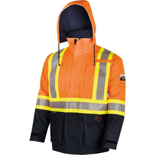 4484 Defender&reg; FR/Arc/Antistatic Trilaminate Safety Jacket, Small, Black/High Visibility Orange, 11 cal/cm² Nia-Chem Ltd.