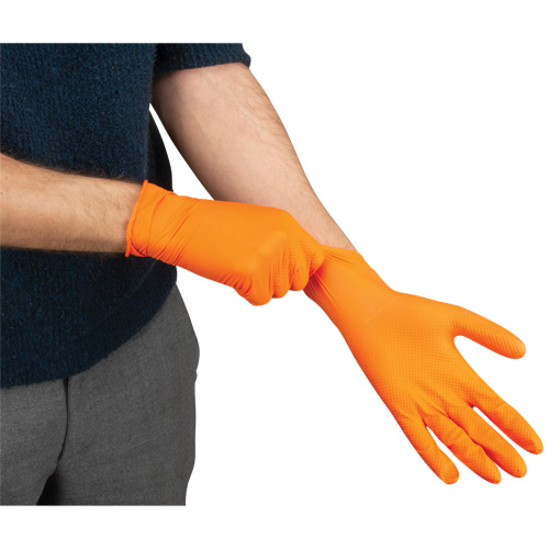 Heavyweight Tactile Grip Examination Gloves, Large, Nitrile, 8-mil, Powder-Free, Orange Nia-Chem Ltd.
