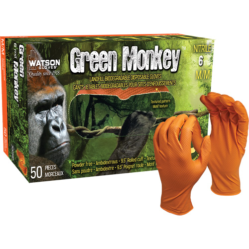 Green Monkey Disposable Gloves, Small, Nitrile, 6-mil, Powder-Free, Orange Nia-Chem Ltd.