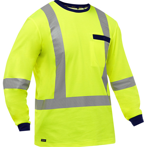 Chemise &agrave; manches longues et X au dos Bisley, Poly-coton, Petit, Jaune lime haute visibilit&eacute; Nia-Chem Ltd.