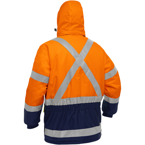 Manteau pour le froid extr&ecirc;me avec bas bleu marin et X au dos Bisley, Polyester, Orange haute visibilit&eacute;, 4T-Grand Nia-Chem Ltd.