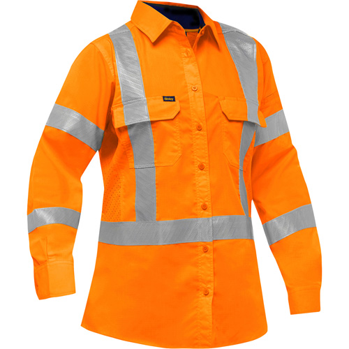 Chemise de travail &agrave; manches longues et X au dos Bisley avec X-Airflow pour femmes, Poly-coton, Petit, Orange haute visibilit&eacute; Nia-Chem Ltd.
