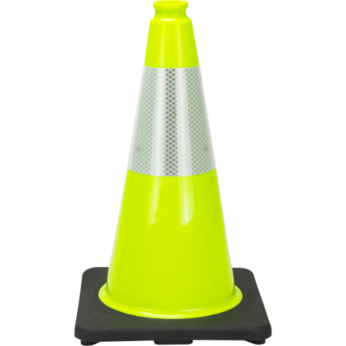 C&ocirc;ne de signalisation de premi&egrave;re qualit&eacute;, 18", Vert lime, Bande(s) r&eacute;fl&eacute;chissante(s) 6" Nia-Chem Ltd.